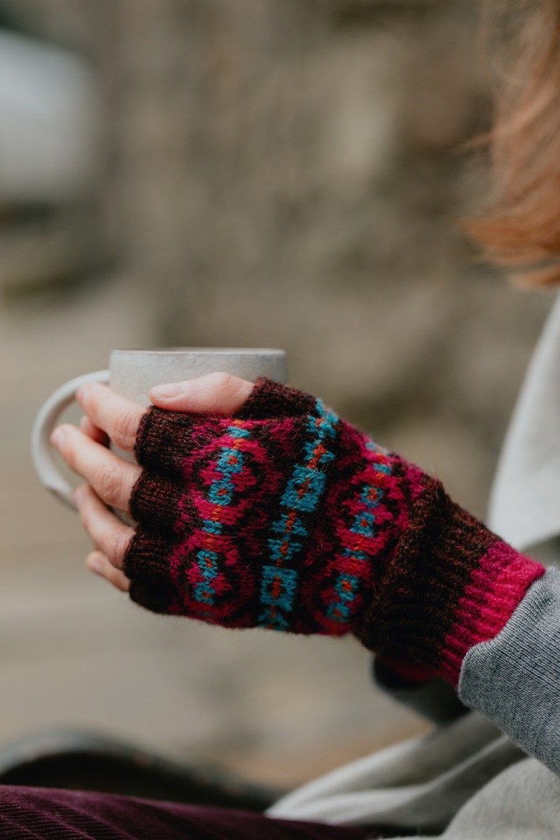 Shetland Wool Fingerless Gloves Gray / M